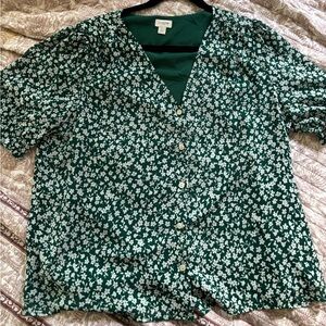 J. Crew Green Floral Blouse